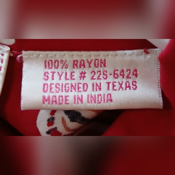 Panhandle Red Western Cowboy Rodeo Print Snap Front Vintage Top - Picture 10 of 10